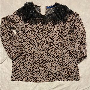 Leopard Print Lace Detail Women's Top